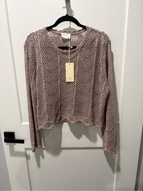 Allie Rose Brown Taupe Crochet Sweater
